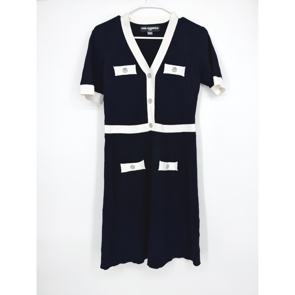 Karl Lagerfeld Navy and White Knit Mini Dress